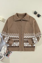 Load image into Gallery viewer, Zip Up Long Sleeve Geometric Cardigan