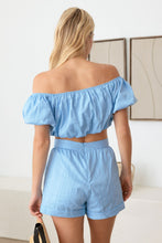 Load image into Gallery viewer, LE LIS COLLECTION Off Shoulder Crop Top and High Waist Shorts Set