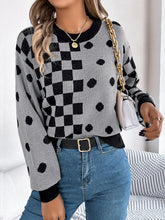 Load image into Gallery viewer, Plaid Round Neck Long Sleeve Sweater