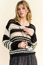 Load image into Gallery viewer, Davi &amp; Dani Contrast Striped Crochet Drop Shoulder Knit Cover Up