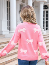 Load image into Gallery viewer, Bow Round Neck Dropped Shoulder Sweater