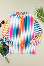 Load image into Gallery viewer, Striped Collared Neck Long Sleeve Shirt