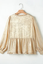 Load image into Gallery viewer, Frill Peplum V-Neck Long Sleeve Blouse