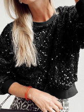Load image into Gallery viewer, Sequin Round Neck Long Sleeve Blouse