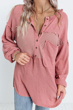 Load image into Gallery viewer, Half Button Raw Hem Long Sleeve Blouse