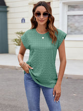 Load image into Gallery viewer, Textured Round Neck Cap Sleeve T-Shirt