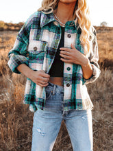 Load image into Gallery viewer, Pocketed Plaid Button Down Long Sleeve Shacket