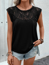 Load image into Gallery viewer, Lace Round Neck Cap Sleeve T-Shirt