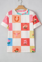 Load image into Gallery viewer, Checker Print Round Neck Short Sleeve T-Shirt