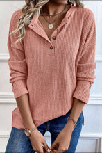 Load image into Gallery viewer, Quarter Button Round Neck Dropped Shoulder Knit Top