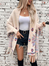 Load image into Gallery viewer, Fringe Geometric Open Front Long Sleeve Cape