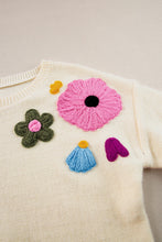 Load image into Gallery viewer, Crochet Flower Round Neck Dropped Shoulder Sweater