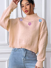 Load image into Gallery viewer, Flower Turtleneck Long Sleeve Sweater