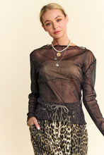 Load image into Gallery viewer, Davi &amp; Dani Glitter Mesh Lettuce Hem Long Sleeve Top