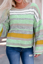 Load image into Gallery viewer, Contrast Striped Boat Neck Dropped Shoulder Sweater