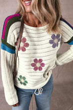 Load image into Gallery viewer, Flower Round Neck Long Sleeve Sweater