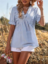 Load image into Gallery viewer, Frill V-Neck Short Sleeve Blouse