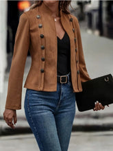 Load image into Gallery viewer, Decorative Button Open Front Long Sleeve Jacket