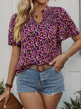 Load image into Gallery viewer, Printed Notched Flutter Sleeve Blouse