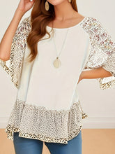 Load image into Gallery viewer, Full Size Frill Printed Round Neck Half Sleeve Blouse