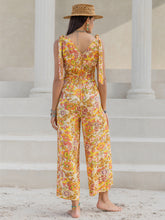 Load image into Gallery viewer, Printed V-Neck Tie Shoulder Jumpsuit