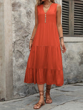 Load image into Gallery viewer, Decorative Button Notched Sleeveless Dress