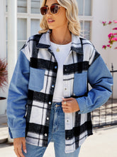 Load image into Gallery viewer, Pocketed Plaid Snap Down Denim Jacket
