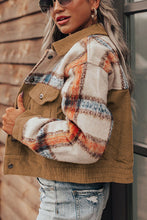 Load image into Gallery viewer, Plaid Corduroy Flap Pockets Button Up Jacket
