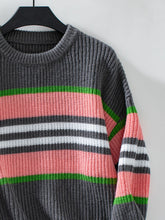Load image into Gallery viewer, Contrast Stripes Round Neck Long Sleeve Sweater