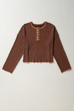 Load image into Gallery viewer, Striped Half Button Long Sleeve Blouse