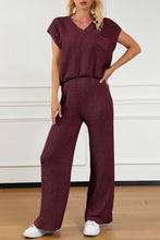 Load image into Gallery viewer, Pocketed V-Neck Top and Wide Leg Sweater Set