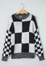 Load image into Gallery viewer, Checkered Round Neck Drop Shoulder Sweater