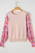 Load image into Gallery viewer, Printed Round Neck Flounce Sleeve Sweater