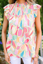 Load image into Gallery viewer, Ruffled Printed Mock Neck Cap Sleeve Blouse