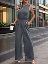 Load image into Gallery viewer, Round Neck Wide Leg Jumpsuit