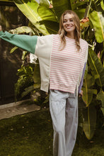 Load image into Gallery viewer, BiBi Exposed Seam Slit Striped Round Neck T-Shirt