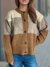 Load image into Gallery viewer, Color Block Round Neck Button Up Cardigan