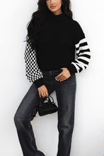 Load image into Gallery viewer, Striped &amp; Checkered Turtleneck Dropped Shoulder Sweater