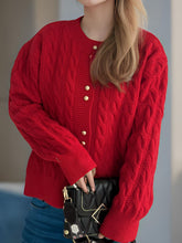 Load image into Gallery viewer, Cable-Knit Round Neck Long Sleeve Cardigan