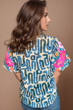 Load image into Gallery viewer, Plus Size Printed Mock Neck Short Sleeve Blouse