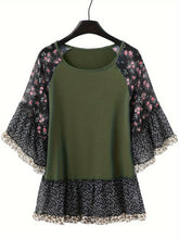 Load image into Gallery viewer, Full Size Frill Printed Round Neck Half Sleeve Blouse