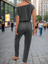 Load image into Gallery viewer, Single Shoulder Short Sleeve Jumpsuit