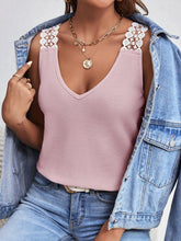 Load image into Gallery viewer, Lace Detail Waffle-Knit V-Neck Tank