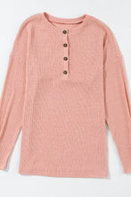 Load image into Gallery viewer, Quarter Button Round Neck Dropped Shoulder Knit Top
