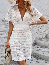 Load image into Gallery viewer, Openwork Plunge Short Sleeve Cover-Up Dress