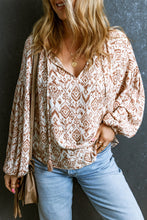 Load image into Gallery viewer, Printed Tie Neck Balloon Sleeve Blouse