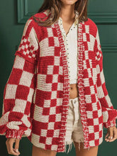 Load image into Gallery viewer, Checkered Open Front Long Sleeve Cardigan