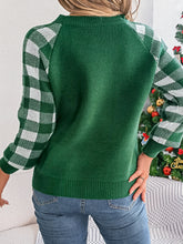 Load image into Gallery viewer, Reindeer Plaid Round Neck Long Sleeve Sweater