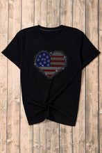Load image into Gallery viewer, Rhinestone Heart Round Neck Short Sleeve T-Shirt