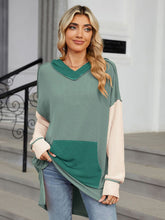 Load image into Gallery viewer, Double Take Contrast Hooded Long Sleeve Top